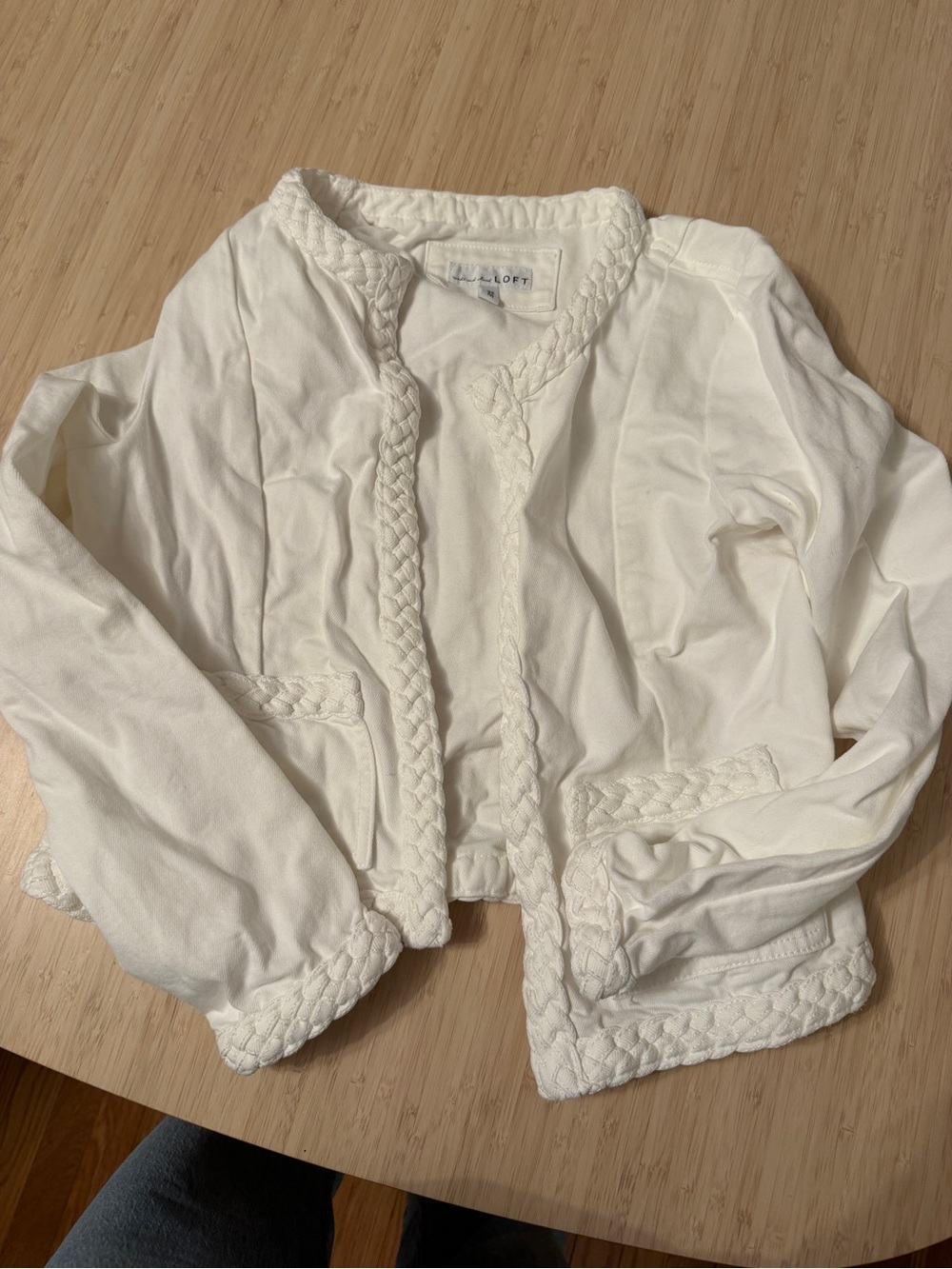 LOFT Cream Braided-Trim Cropped Jacket